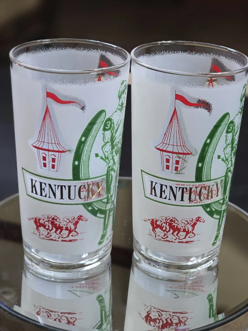 Vintage Kentucky Derby Churchill Downs 1969 Frosted Mint Julep Glass Set Of 2